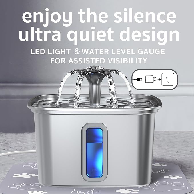 Veken Innovation Award Winner Stainless Steel Cat Water Fountain, 108oz/3.2L - Image 4