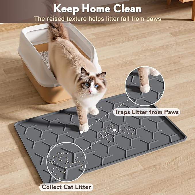 Cat Litter Box Mat, Silicone Kitty Litter Mat, Dark Gray - Image 3