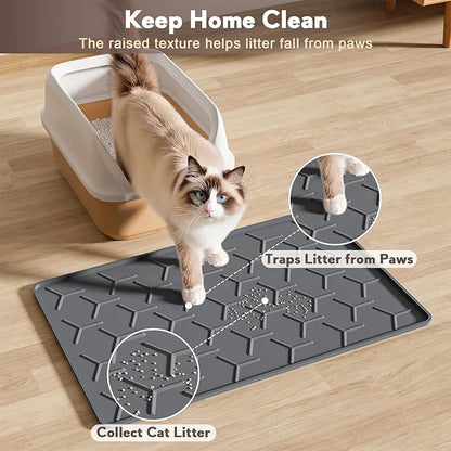 Cat Litter Box Mat, Silicone Kitty Litter Mat, Dark Gray - Image 3