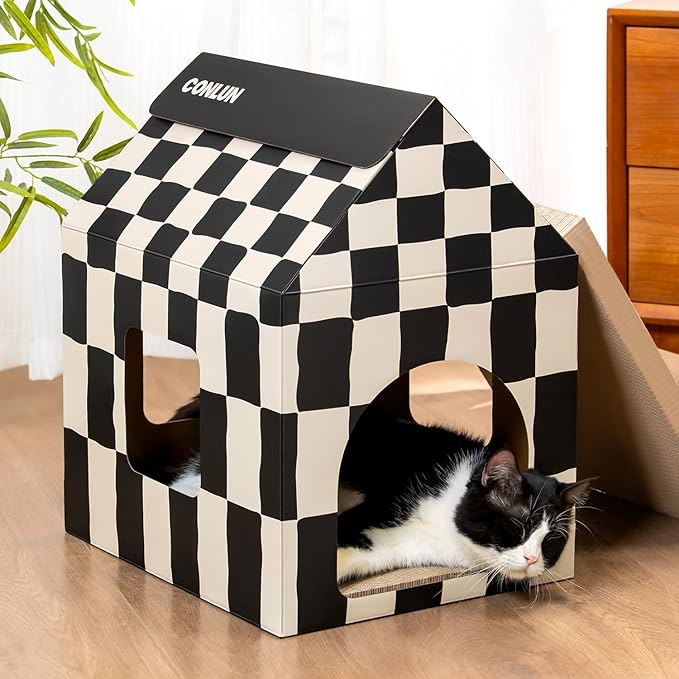Cardboard Cat House with Scratch Pad & Catnip, Cat Play Scratching House - Image 9