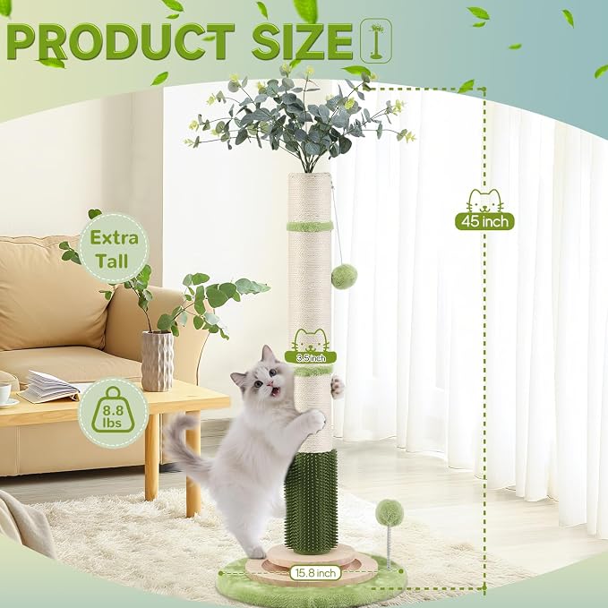 45'' Tall Cat Scratching Post, 3.5Inch Diameter Sisal Rope Scratching Post - Image 2