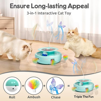 ORSDA Cat Toy, 3-in-1 Automatic Interactive Electronic Moving Ambush Feather - Image 2