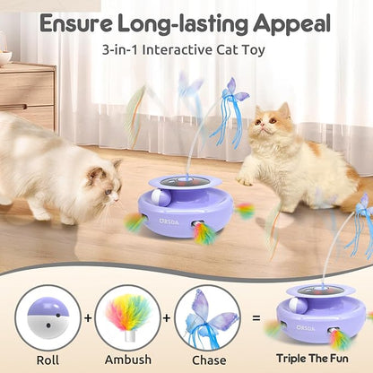 ORSDA Cat Toy, 3-in-1 Automatic Interactive Electronic Moving Ambush Feather - Image 2