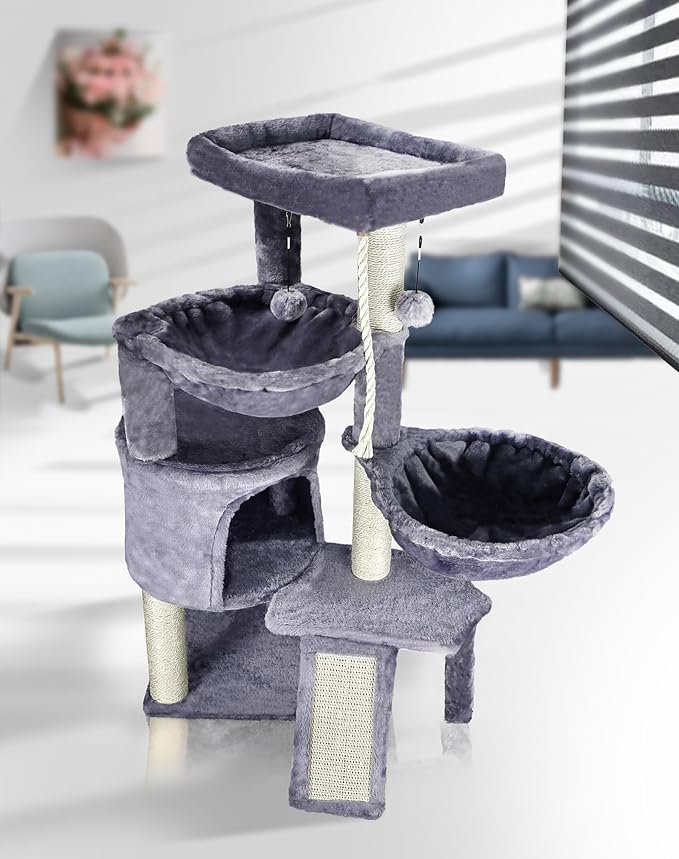 Xin Three Layer Cat Tree with Cat Condo and Two Hammocks - Image 9