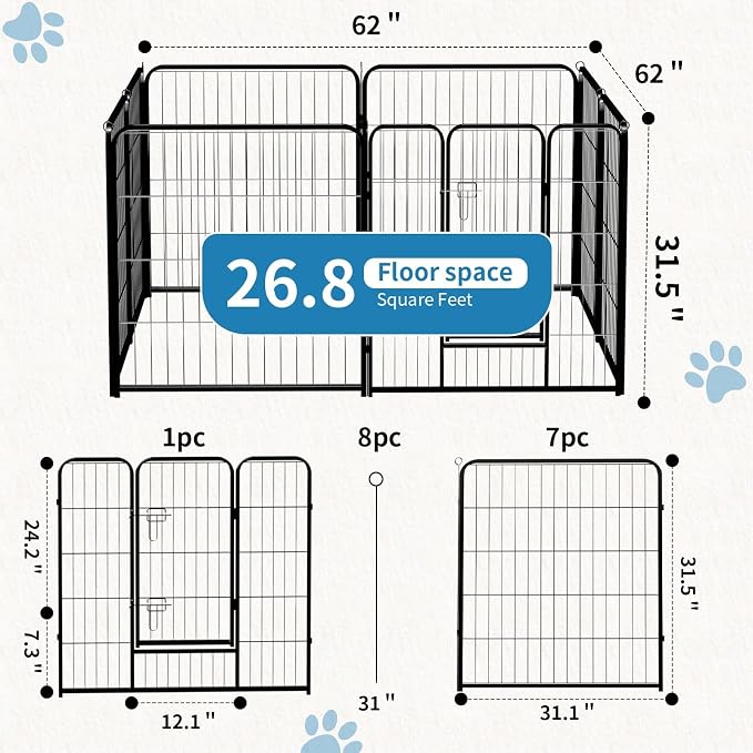 NEWBULIG Dog Playpen 8 Panels 32" Height Foldable Heavy Duty Metal Dog Exercise - Image 3