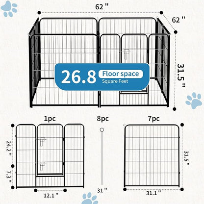 NEWBULIG Dog Playpen 8 Panels 32" Height Foldable Heavy Duty Metal Dog Exercise - Image 3
