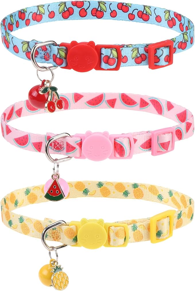 Breakaway Cat Collars with Bell & Cute Pendants, 3 Pack Safety Buckle Kitten by VKPETFR