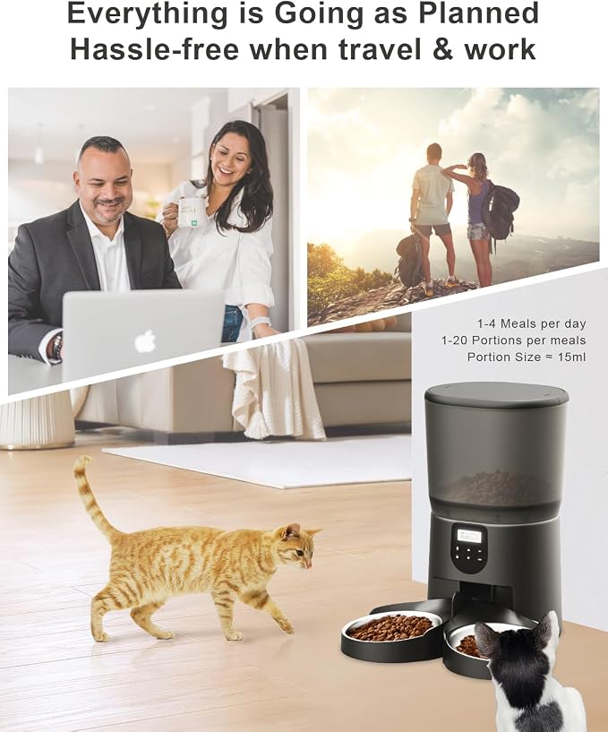Automatic Cat Feeders for 2Cats, 6L/25cup Automatic Cat Food Dispenser - Image 7