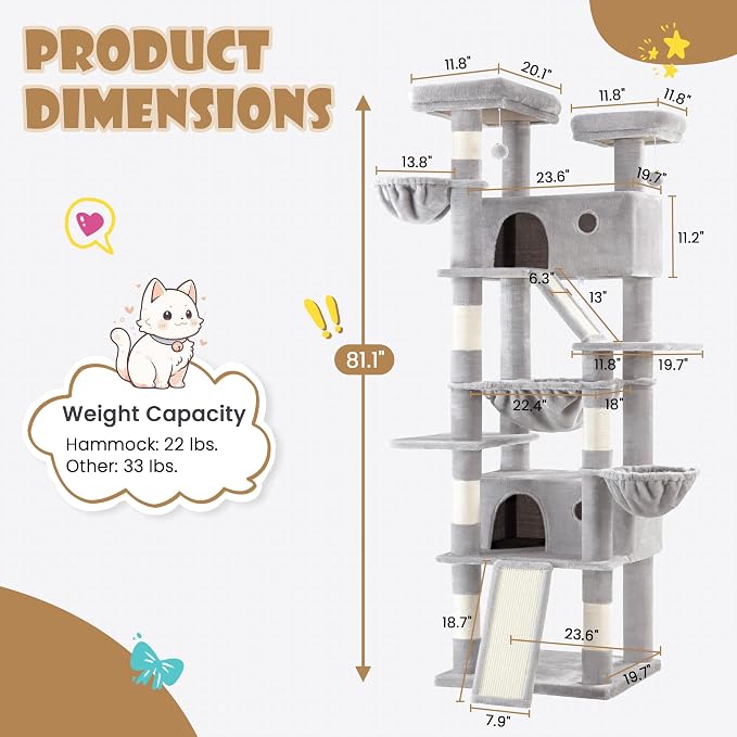 SHA CERLIN 81in Multi-Level Tall Cat Tree Tower - Image 2