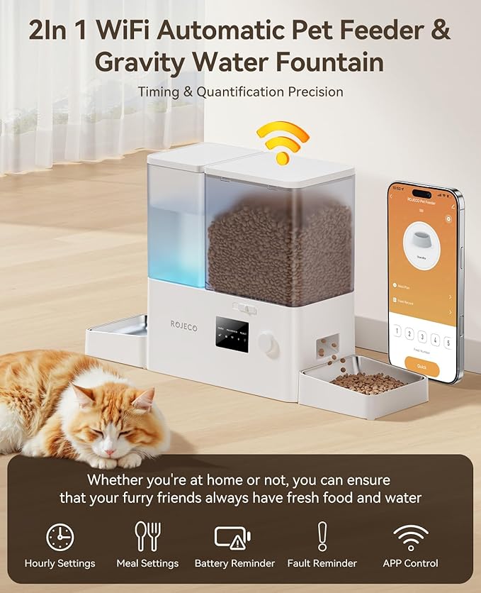 Rojeco 36Cups/8.5L WiFi Automatic Cat Feeder and Gravity Water Dispenser - Image 4