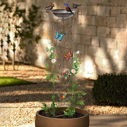 SUNNYPARK Bird Bath with Trellis Outdoor, Antique Garden Iron Trellis with - Image 6