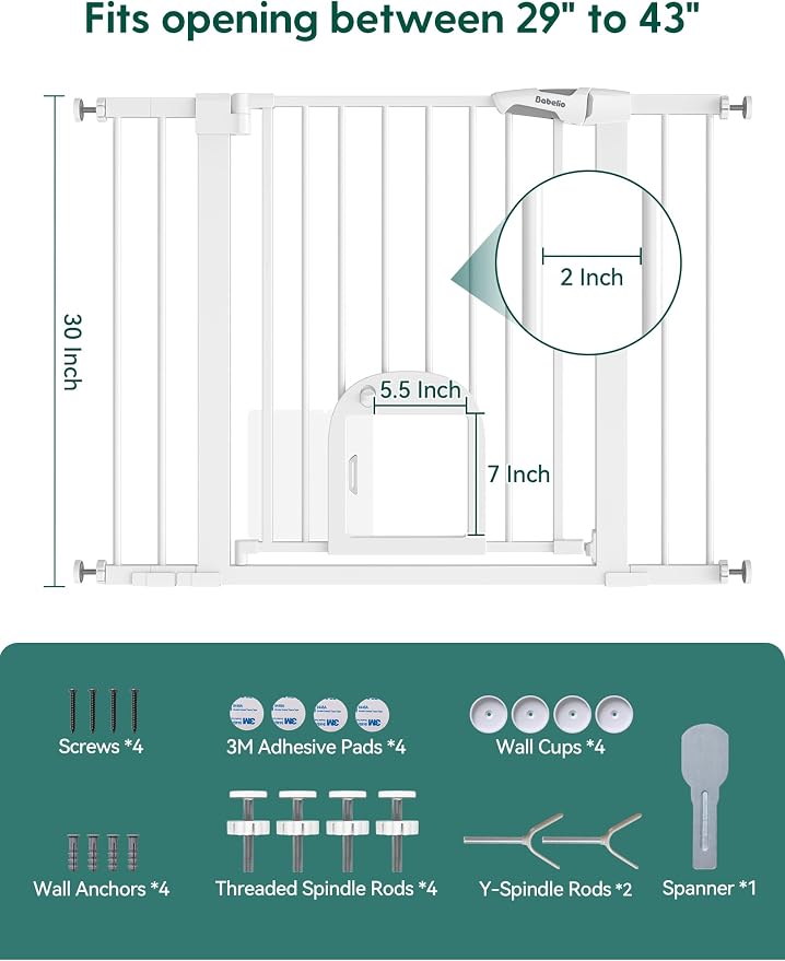 Babelio Baby Gate with Adjustable Cat Door, 29-43" Auto Close Durable Pet door - Image 8