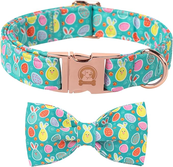 Easter Dog Collar with Bowtie, Eater Bunny Eggs Dog Collars, Soft Durable by MrChubbyfacePetSupplies