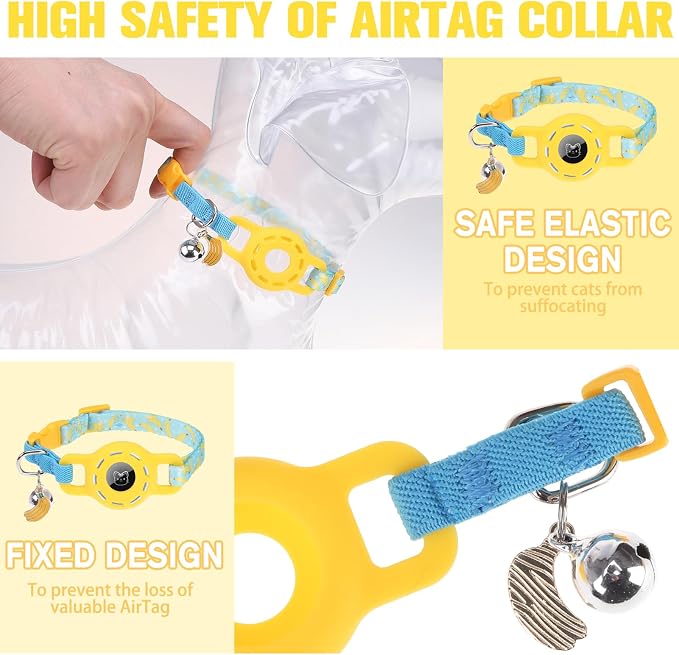 BINGPET AirTag Cat Collar with Bells, Upgraded Safety Elastic Cat Collar with - Image 2