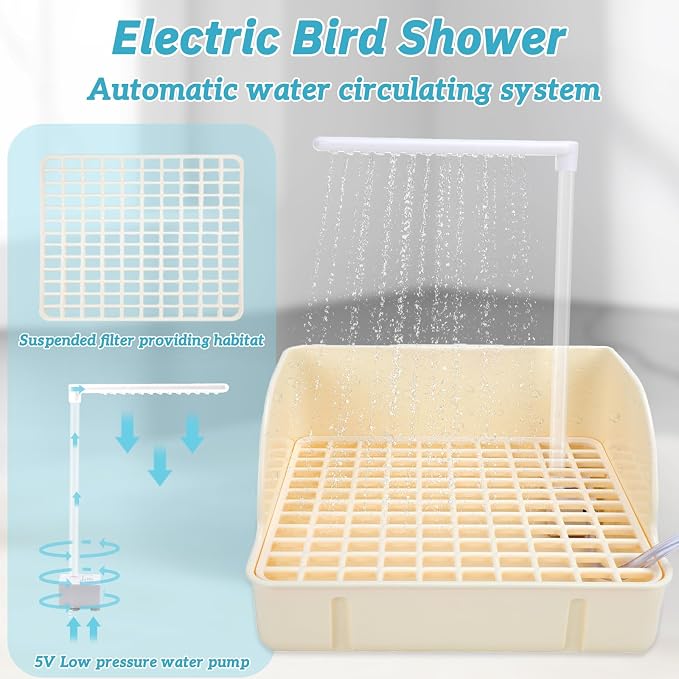 Automatic Bird Bath with Pump, Parrot Bathtub with Anti-Bite Cord Protector - Image 3