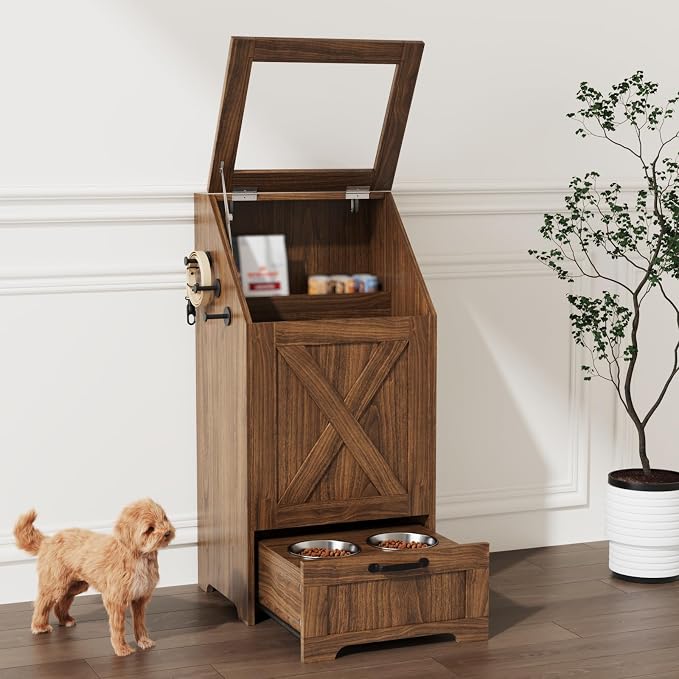 Dog Feeding Station with Storage Cabinet and 2 Elevated Dog Bowls, Hidden Pet - Image 2