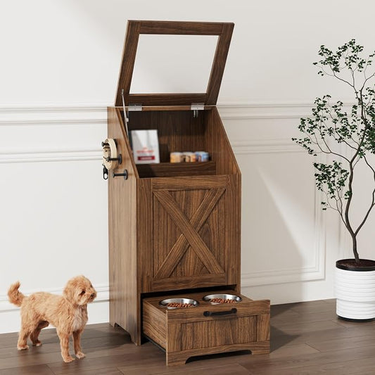 Dog Feeding Station with Storage Cabinet and 2 Elevated Dog Bowls, Hidden Pet - Image 2