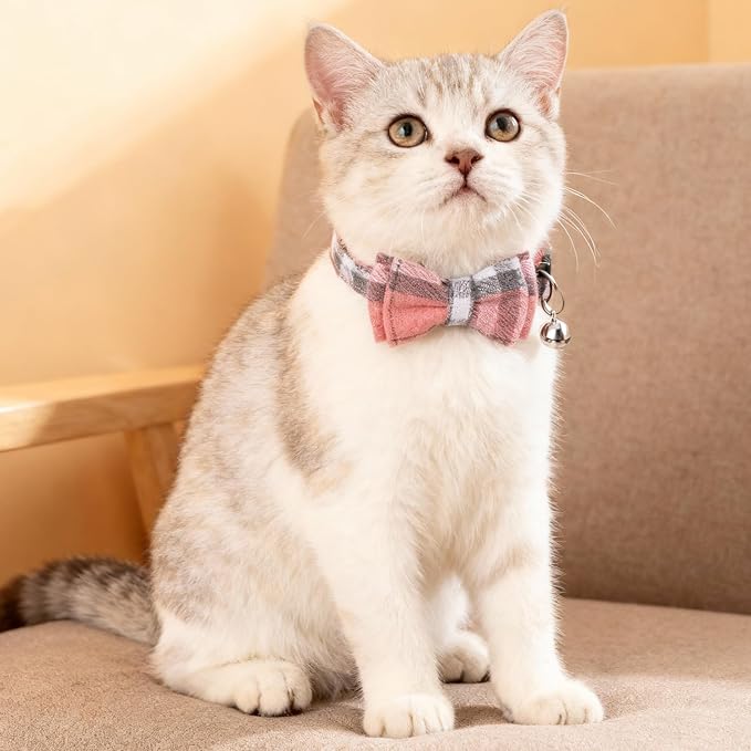 6Pcs Cats Bowtie Collar with Bell, Breakaway Cats Collars, Classic Plaid Kitten - Image 7