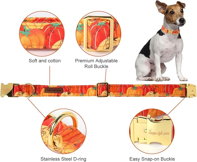Unique style paws Halloween Dog Collar Metal Buckle Orange Pumpkin Collar Gift - Image 2