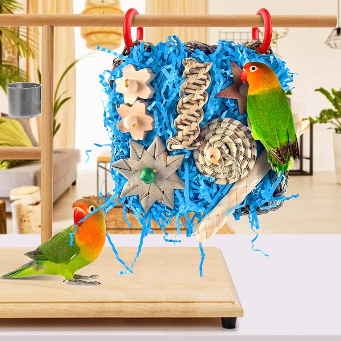 KATUMO Conure Toys, Bird Foraging Toys Parakeet Shredding Grass Mat Hanging Toys - Image 4