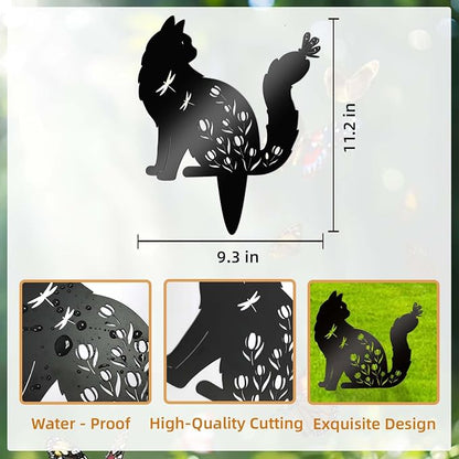 Bnesi Floral Long-Haired Cat Yard Decor Pet Grave Markers Metal Sign Silhouette - Image 3