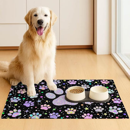 Pet Feeding Mat 24x16 inch Glitter Paw Print Pet Bowl Placemat Non Slip Floor - Image 3
