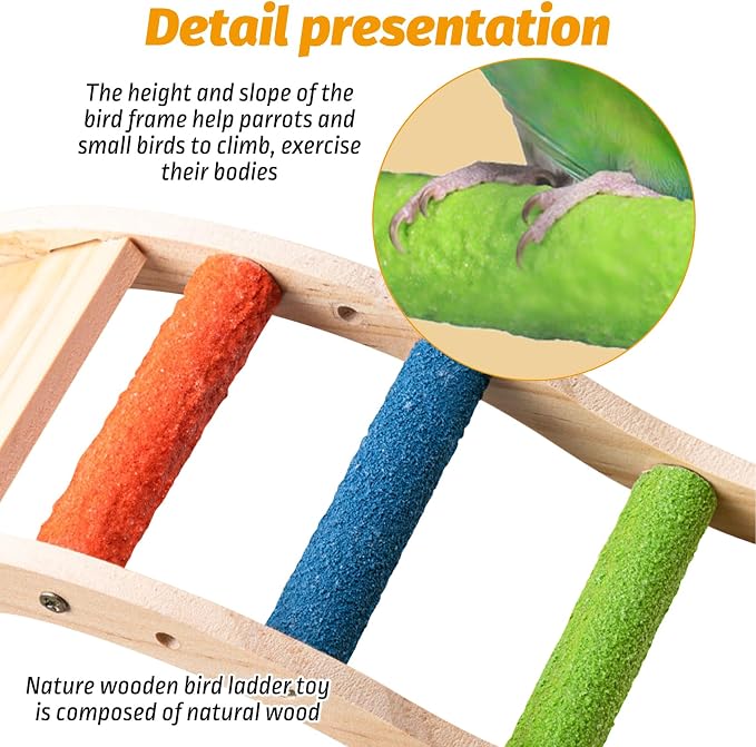 Hamiledyi Nature Wooden Bird Ladder Pet Parrots Climb Bridge Exercise Stands - Image 6