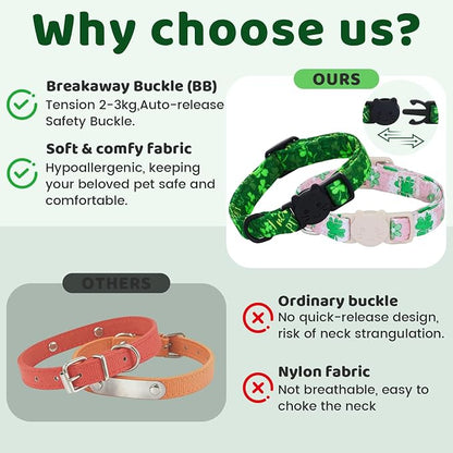 St. Patrick's Cat Collar-2 Pack Collars Pink and Green Four-Leaf Clover&Trefoil - Image 3