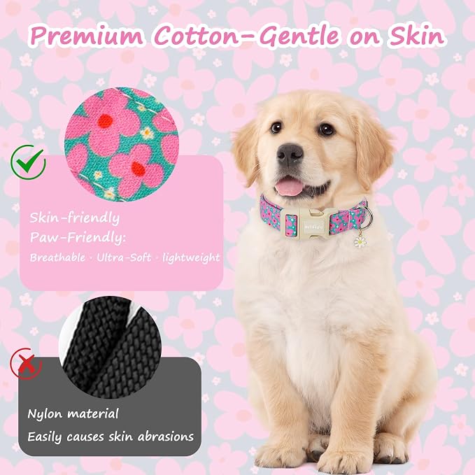 Cotton Floral Dog Collar, Adjustable Puppy Dog Collars - Image 5