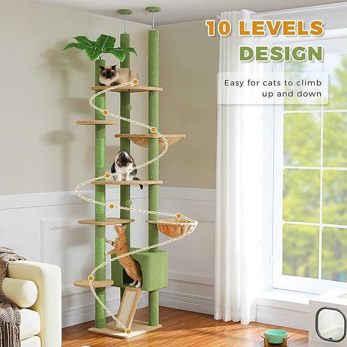 PETEPELA Floor to Ceiling Cat Tree, Adjustable 90.5''-100.4'' Cat Tower Cactus - Image 8