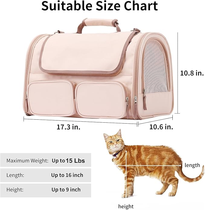 FUKUMARU Cat Carrier, 4 Mesh Windows Small Dog Carrier, 4 Storage Pockets Cat - Image 5