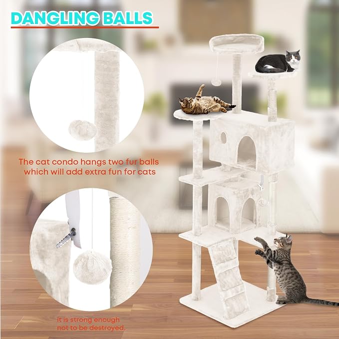 FDW | 70" Cat Tree Tower | Beige | Multi-Level Indoor Activity Center - Image 3