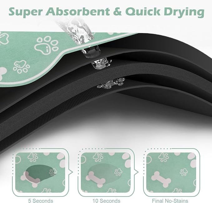 Dog Cat Mat for Food and Water, Rapid Absorbent Pet Feeding Mat, Bone Shaped - Image 2