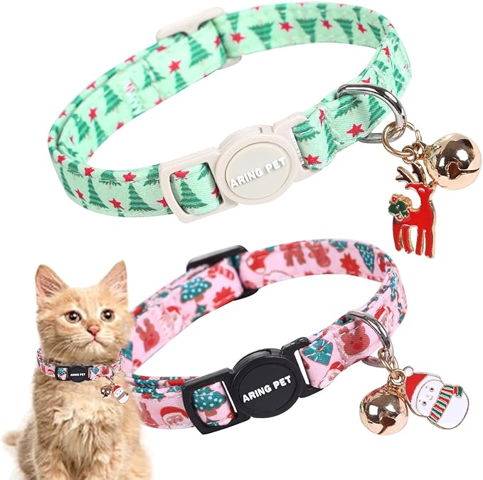 ARING PET 2 Pack Cat Collar, Christmas Breakaway Kitten Small Collars by ARINGPET