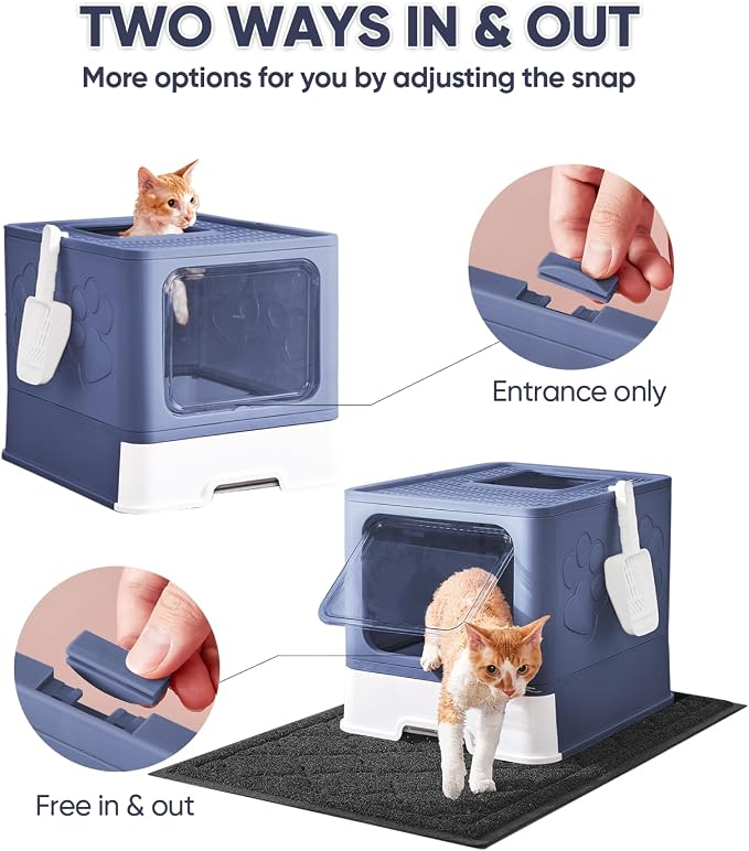 Cat Litter Box with X-Large Litter Mat and Scoop, Large Covered Litter Box with - Image 2