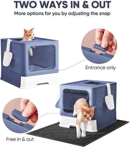 Cat Litter Box with X-Large Litter Mat and Scoop, Large Covered Litter Box with - Image 2