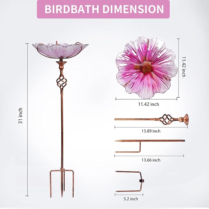 MUMTOP 31 Inch Height Glass Birdbath Birdfeeder - Image 4