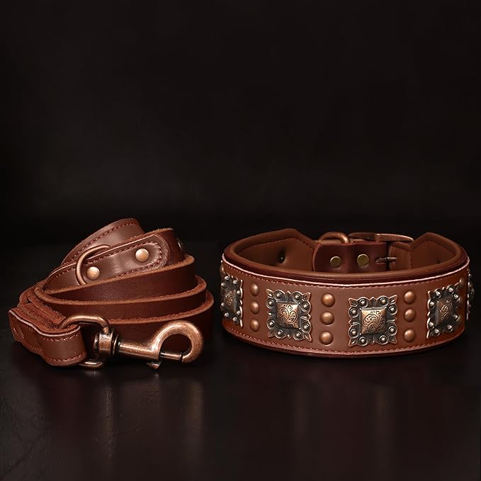 PET ARTIST Upgrade Padded Leather Dog Collar, 2 inch Wide Genuine Leather Dog - Image 3