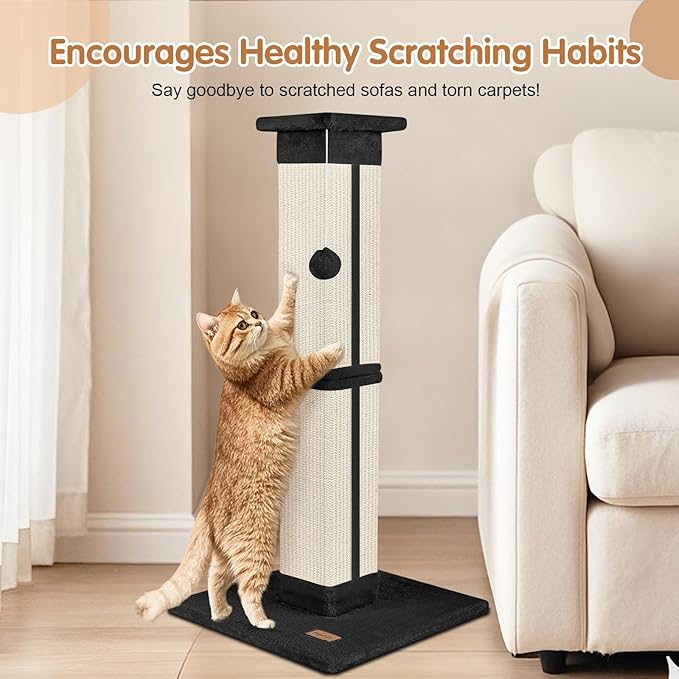 Cat Scratching Post 33 inch for Indoor Cats, High Cat Scratch Post Black - Image 3