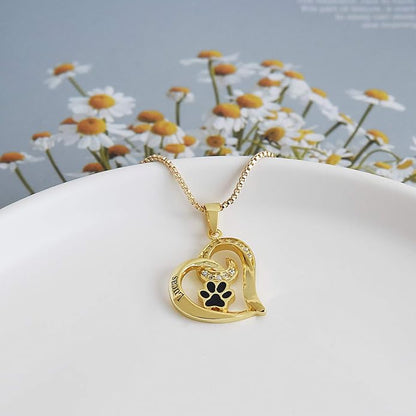 Personalized Cute Dog Cat Paw Name Necklace Forever Love Custom Heart Pendant - Image 8