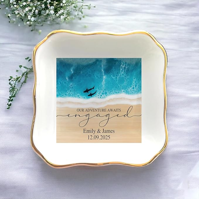 Personalized Beach Ring Dish Engagement Gift, Our Adventure Awaits Engaged - Image 5
