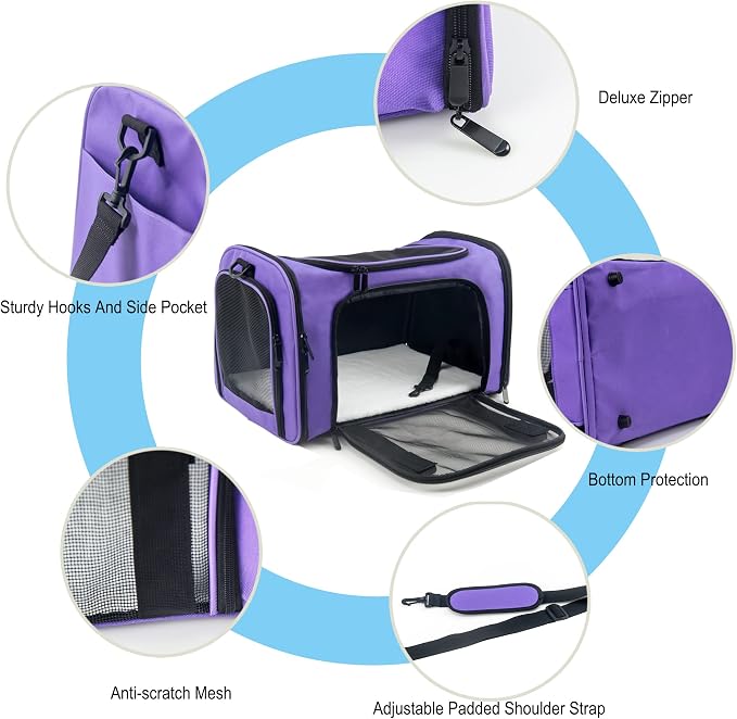 Soft Sided Carrier for Small Medium Cats Dogs, TSA Airline Approved Collapsible - Image 3