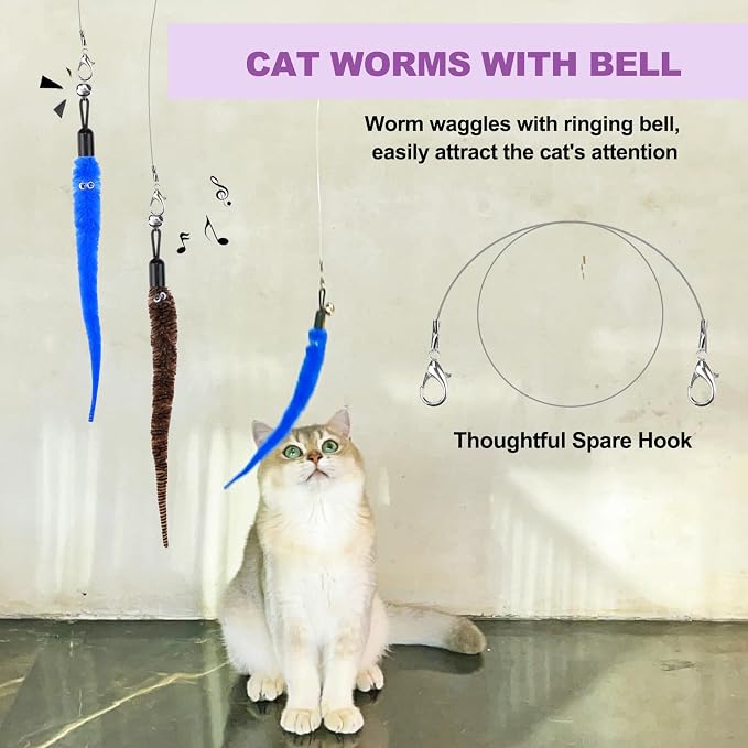 Cat Toys for Indoor Cats, 2 Retractable Cat Wand & 7PCS Worm Teaser Refills - Image 7