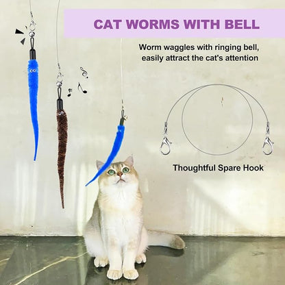 Cat Toys for Indoor Cats, 2 Retractable Cat Wand & 7PCS Worm Teaser Refills - Image 7