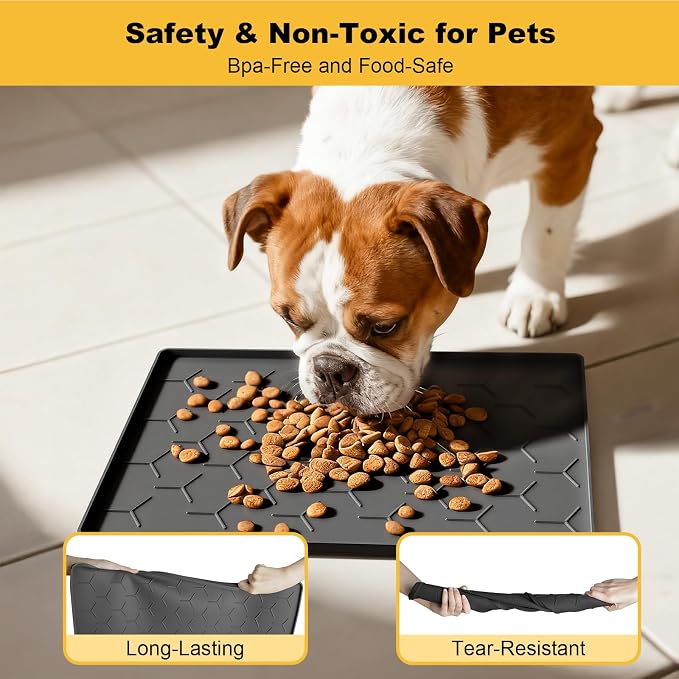 Pieviev 16''x12'' Dog Cat Food Bowl Mat, Silicone Waterproof Food Grade Pet - Image 3