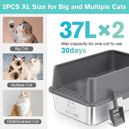 2PACK Stainless Steel Cat Litter Box - Image 2
