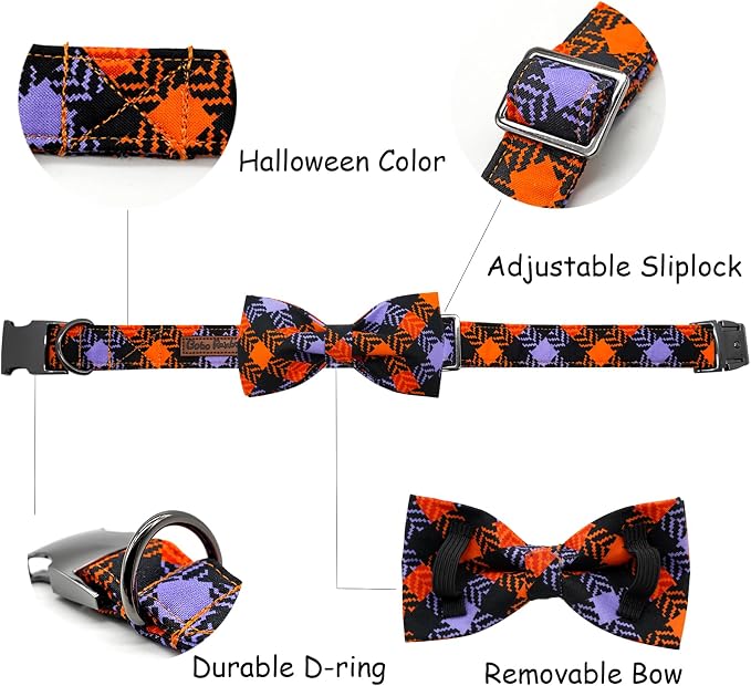 Halloween Dog Collar, Pet Collar Bow Plaid Collars Girl Boy Holiday Pet Collars - Image 2