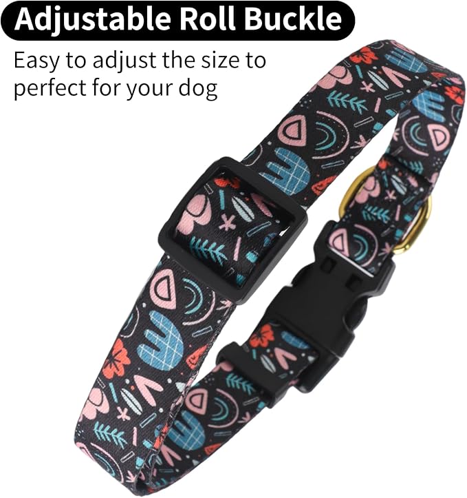 QQPETS Adjustable Soft Dog Collar: Print Flower Pink Multicolor Cute Patterns - Image 5