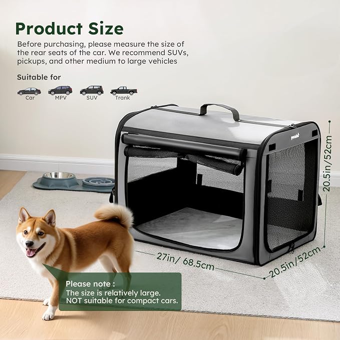 Large Dog Car Carrier Light Weight, 27×20.5×20.5ins Dog Carrier - Image 4