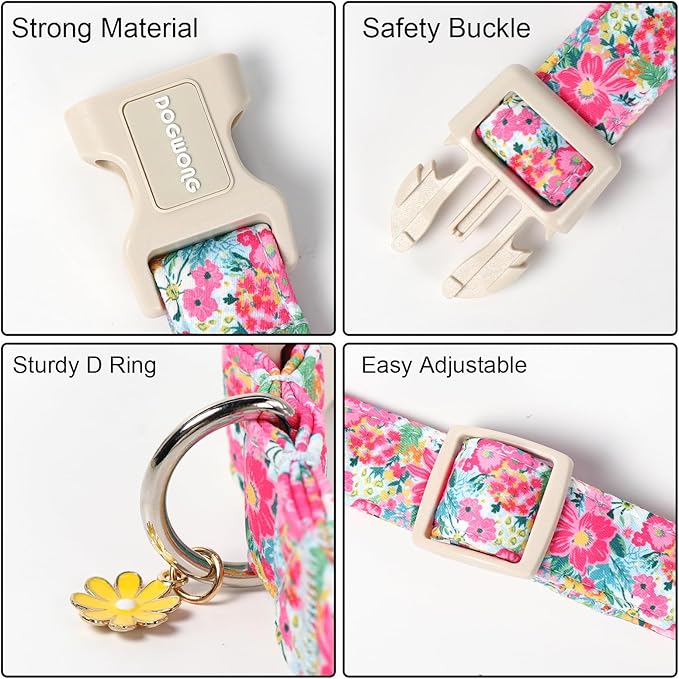 DOGWONG Spring Flower Dog Collar-Cute Floral Daisy Dog Collar, Adjustable Soft - Image 3